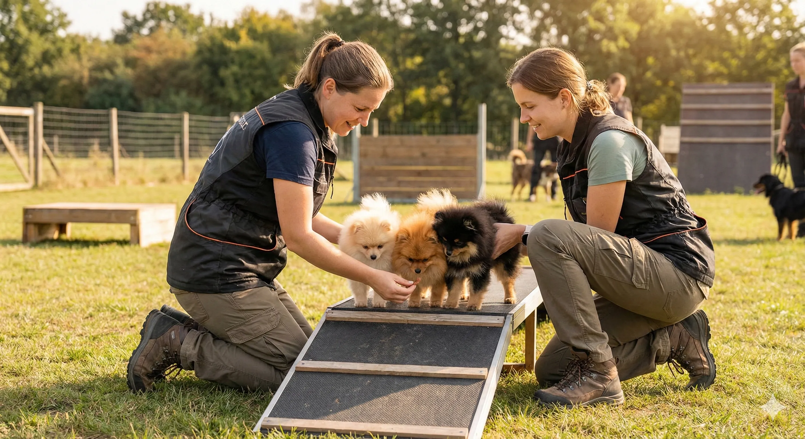 Addestratore cinofilo ENCI a Roma che lavora all'educazione gentile di un giovane Pomerania.
